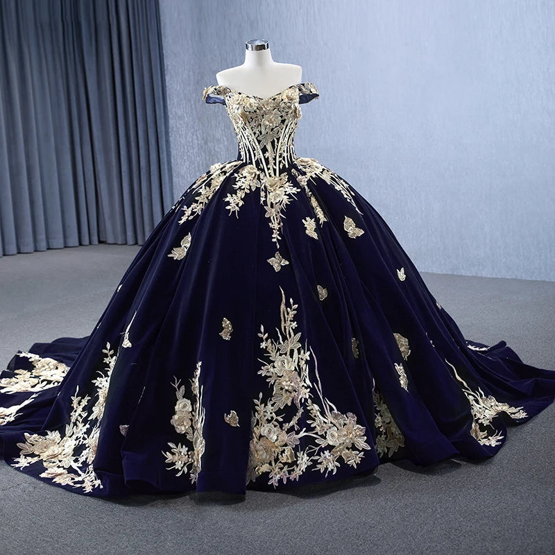 Royal Blue Quinceanera Dresses Mexican Off the Shoulder Ball Gown Princess Long Sweet 16 Prom Dress Rsm231131