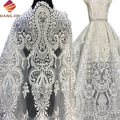 White African Sequins Laces Fabrics With Beaded Stones Luxury Hand Made Embroidery Bridal Tulle Lace Fabric