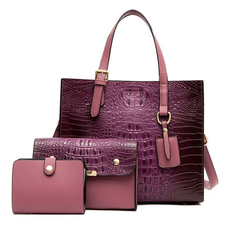 Popular 3pcs Crocodile Pattern Women 3 in 1 Lady Women Handbags Purses and Handbags Women Handbag Set