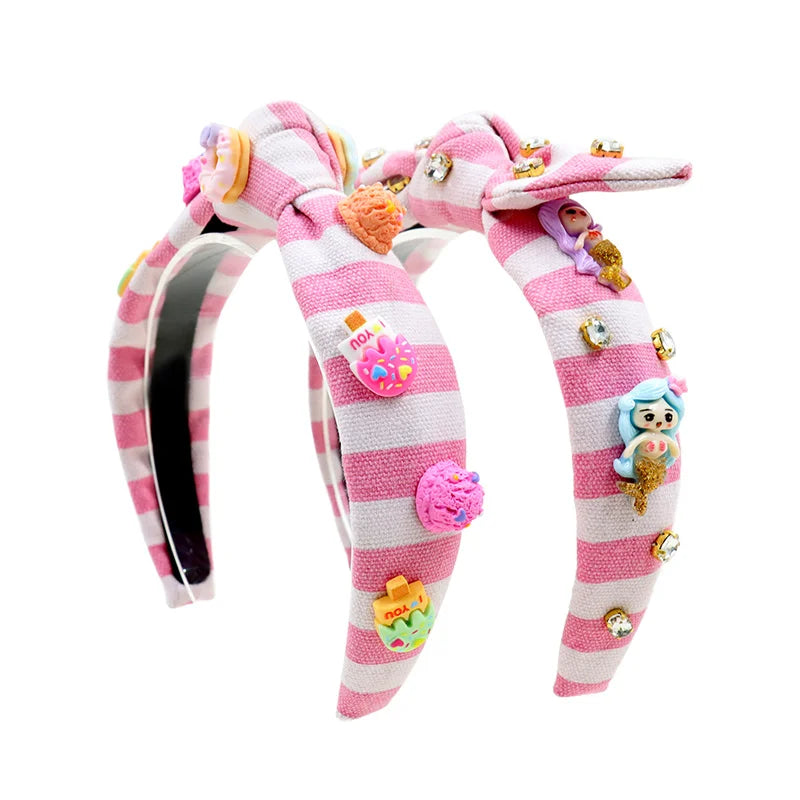Finestyle Hot Sales Red and White Stripe Canvas Cute Decorations Kids Hairband Hairband for Girls