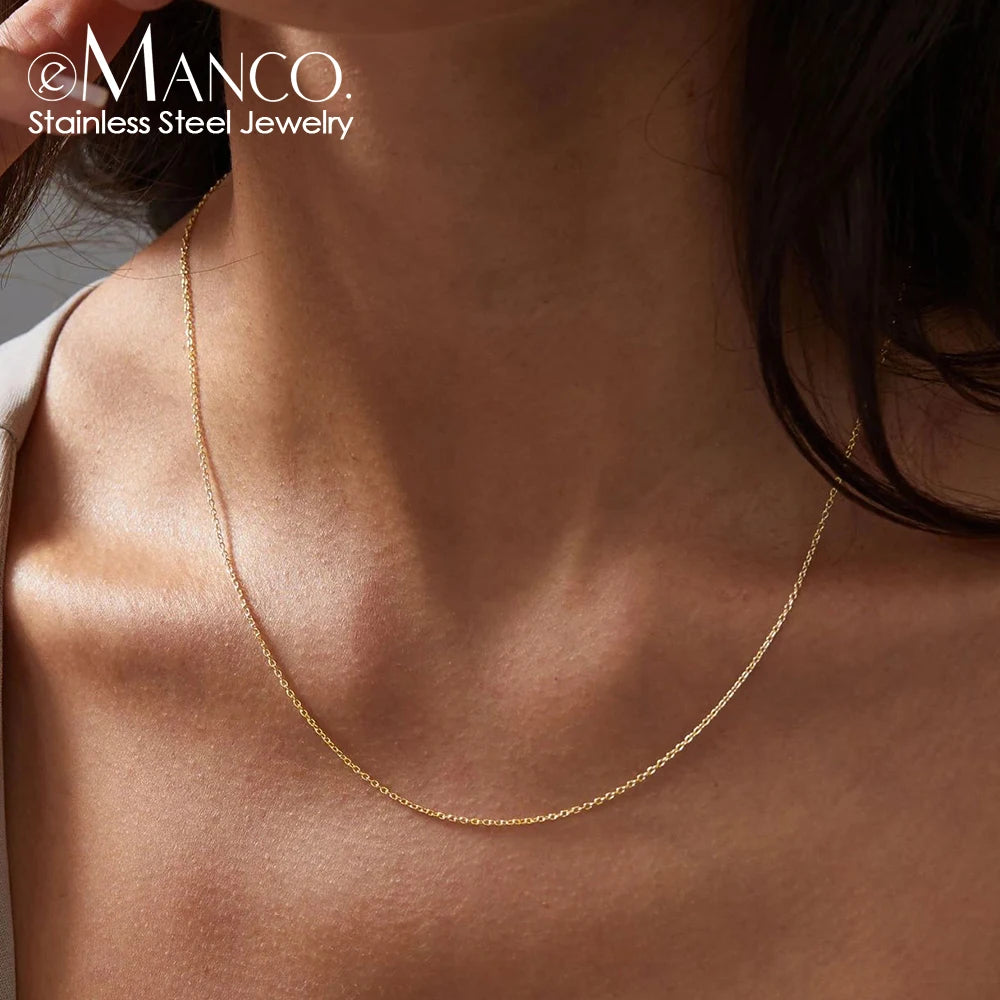 EManco NEW Classic Fine Chain Gold-Plated Women's Necklace Stainless Steel Upgraded Lobster Clasp Adjustable Simple Accessories