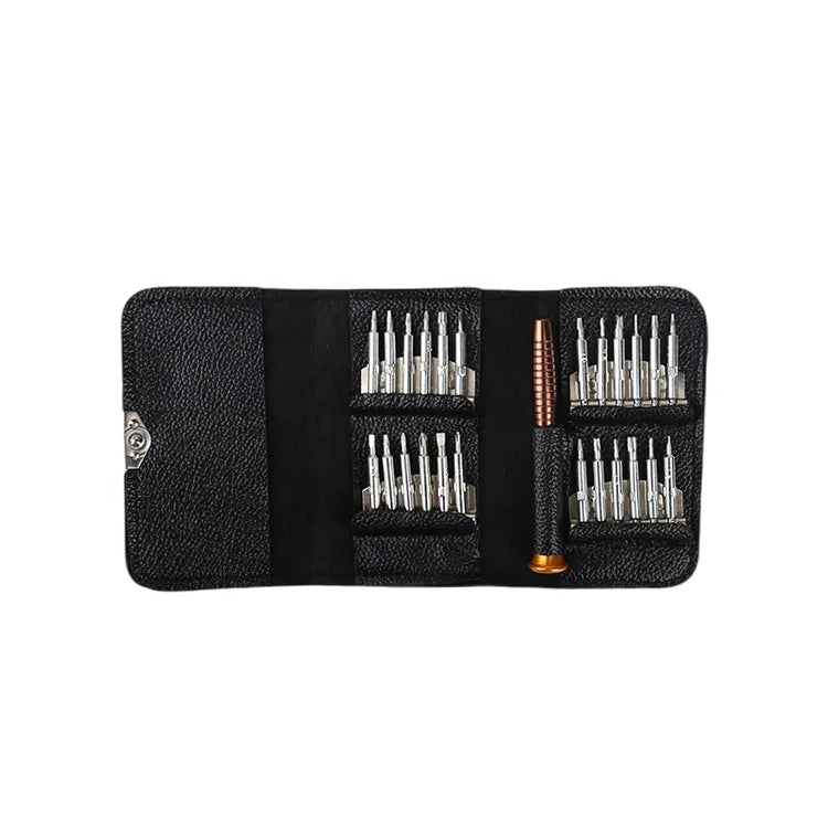 25 in 1 Leather Bag Type Black Convenient Carrying Multiple Kit Mobile Phone Electric Magnetic Precision Screwdriver Set