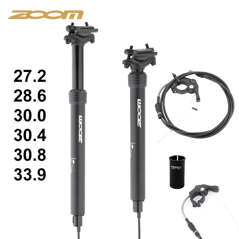ZOOM 80mm Hydraulic Lifting Bicycle Seatpost Internal Wire 27.2/28.6/30.8/31.6/33.9mm Mountain Road Bike Alloy Aluminium 370mm