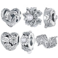 Wholesale 925 Sterling Silver Retro Vine Rose Charm Vintage Heart Pattern Pendant Fit for Women's DIY Bracelet Necklace Fine