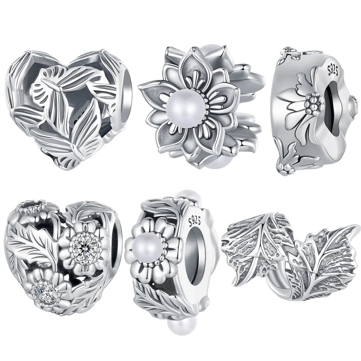 Wholesale 925 Sterling Silver Retro Vine Rose Charm Vintage Heart Pattern Pendant Fit for Women's DIY Bracelet Necklace Fine