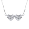 Elegant Minimalist Jewelry 925 Sterling Silver Double Heart Pave Zircon Diamond Necklace for Women