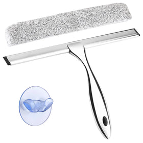Shower Squeegee for Glass Doors Microfiber Scrubber Kit 10 Inch Window Wiper Suction Cup Hook Washing Tools Hotel Office Home