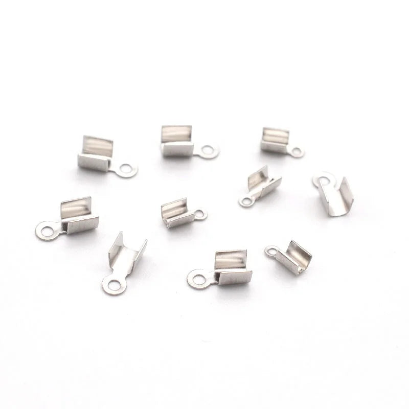 BSCI AUDIT Factory Stainless Steel 3mm Crimp End Fold over Cord Ends Terminators for Leather & Jewelry