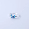 Factory Price Copper Adjustable Lady Finger Ring Blue Butterfly Open Finger Rings for Women and Girls