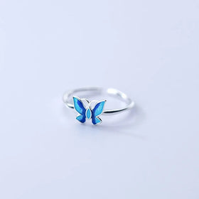 Factory Price Copper Adjustable Lady Finger Ring Blue Butterfly Open Finger Rings for Women and Girls