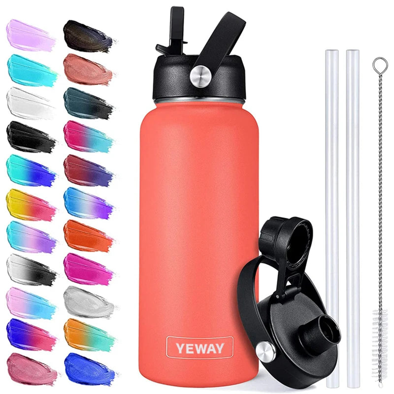 Yeway Standard Mouth 21oz 32oz Vacuum Insulated Stainless Steel Sports Drink Thermos Water Bottle With Straw