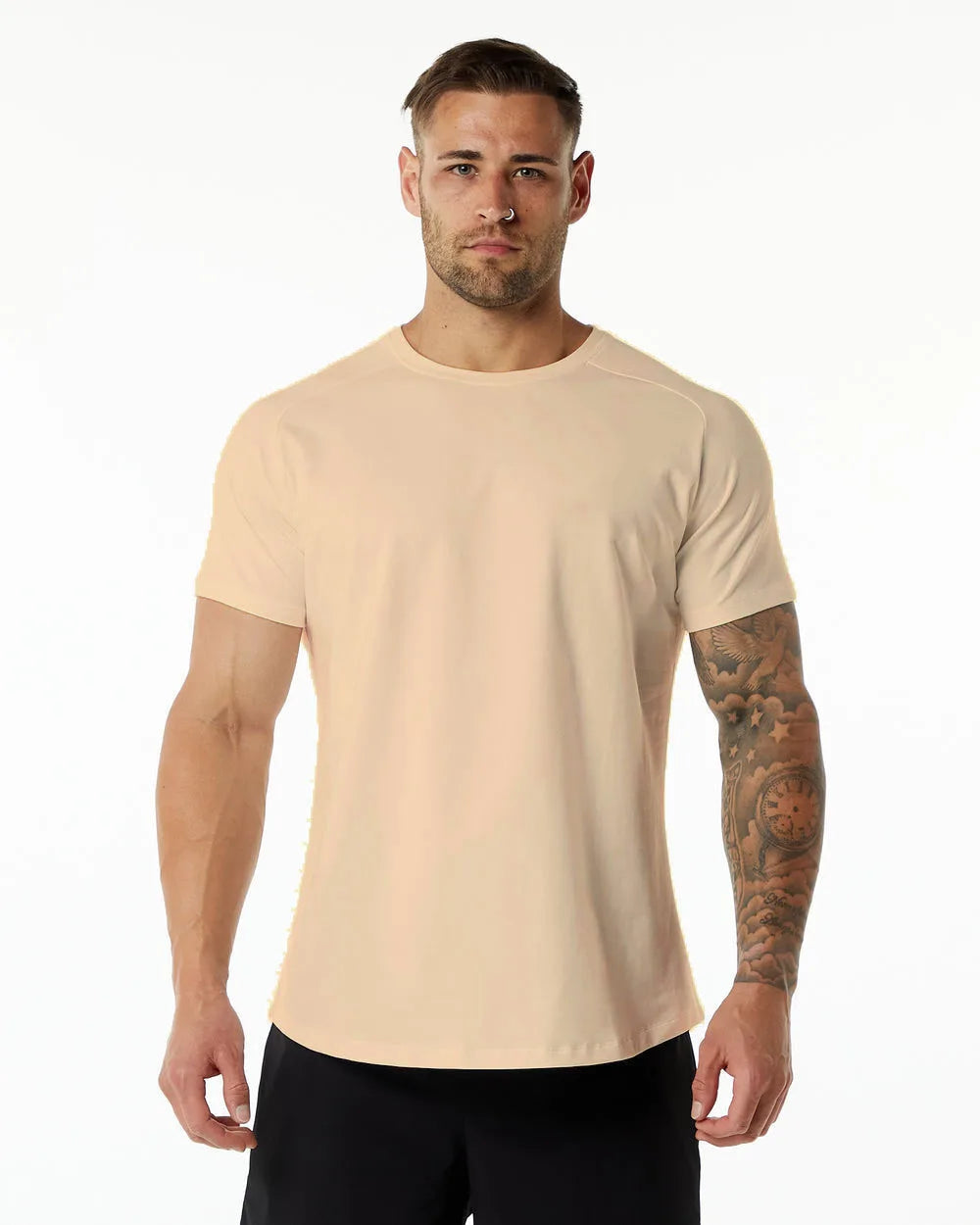 Custom Slim Fit 95% Cotton Sportswear Men Training Gym Short Sleeve Running Shirt