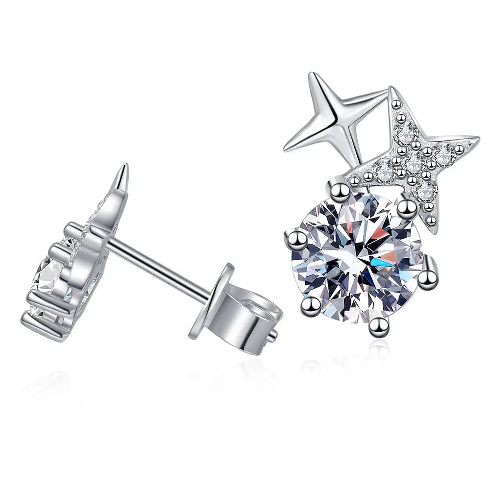 S925 Sterling Silver Star-Shaped Moissanite Earrings With Mosan Diamond Elegant Starry Design
