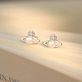 S999 Sterling Silver Zircon Bead Planet Stud Earrings Trendy for Women Jewelry Accessories YB-XY-560