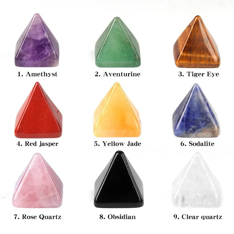20mm Pyramid Crystal Carving Amethyst Rose Quartz Reiki Energy Healing Crystal Pyramid for Home Decoration Small Ornament