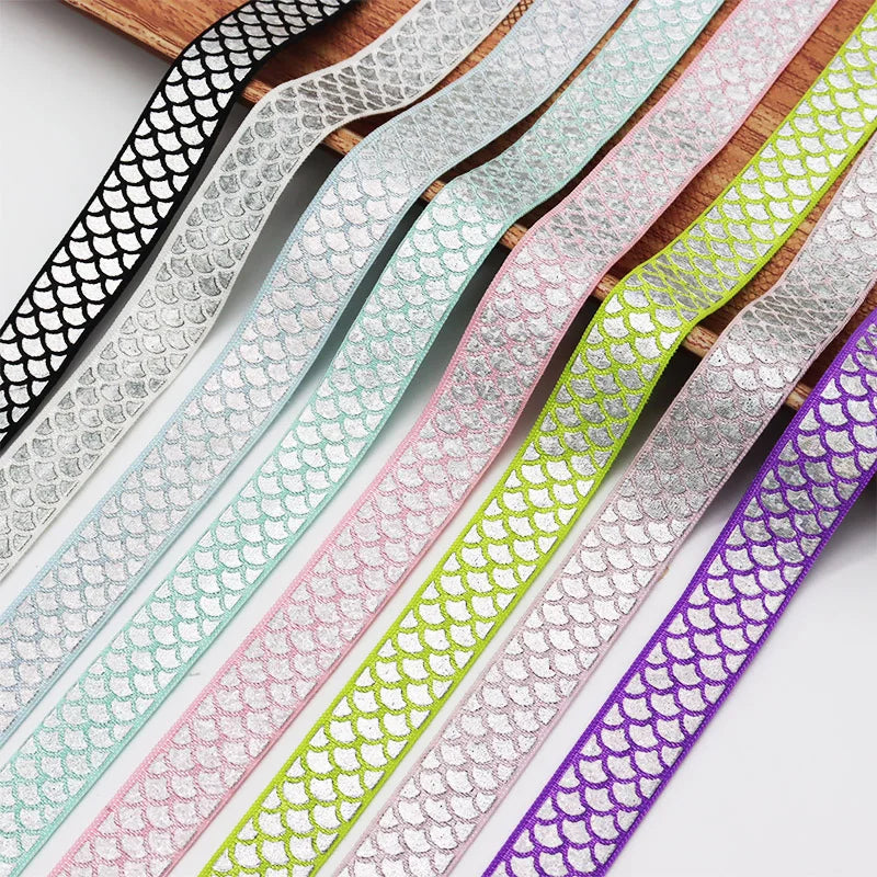 Custom Soft Printed Sliver Foil Fish Scales Elastic Ribbon for Flat Sewing Supplies
