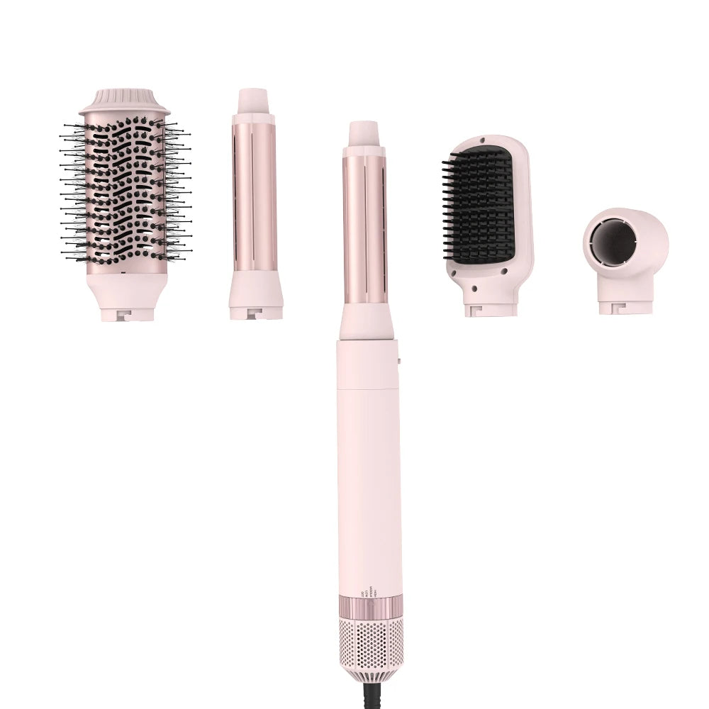 SMET 5 in 1 Hair Styler One Step Blow Brush Set Hot Air Comb Curler With Interchangeable Brush Rotate Head Hair Dryer Brush