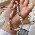 Fine Jewelry Necklaces Beaded Gemstone Necklace with Natural Green Yellow Crystal Stone Real Pearl Necklace