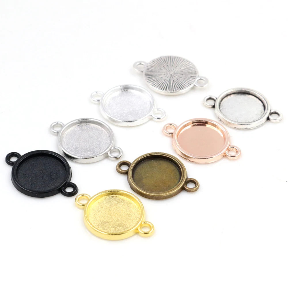 20-50pcs/Lot 8mm 10mm 12mm Inner Size Classic 7 Colors Plated One Sided Double Hanging Cabochon Base Setting Charms Pendant