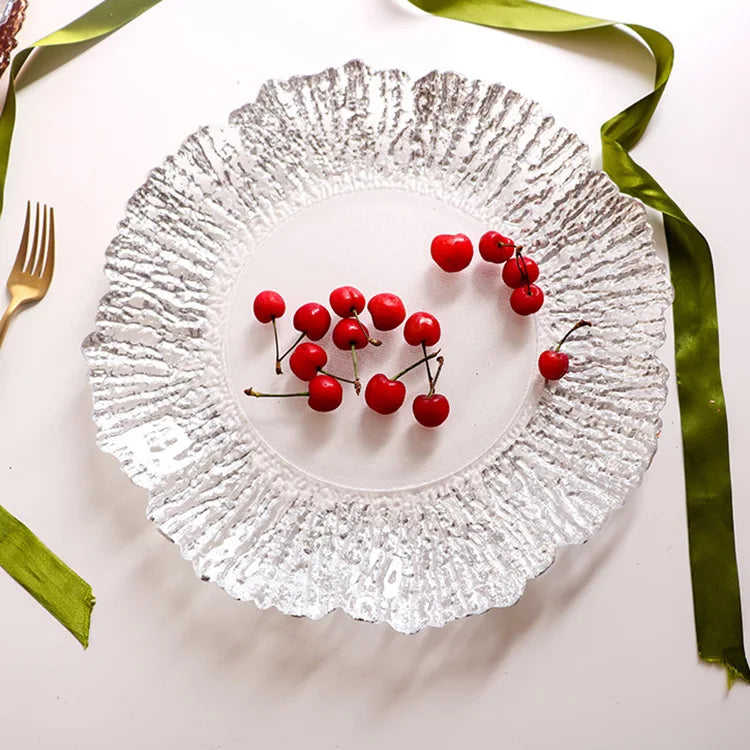 Lead-Free Food-Safe Eco-Friendly Luxury Handpainted Gold/Silver Beaded Glass Plates Dishes Parties Novelty Irregular Clear Home