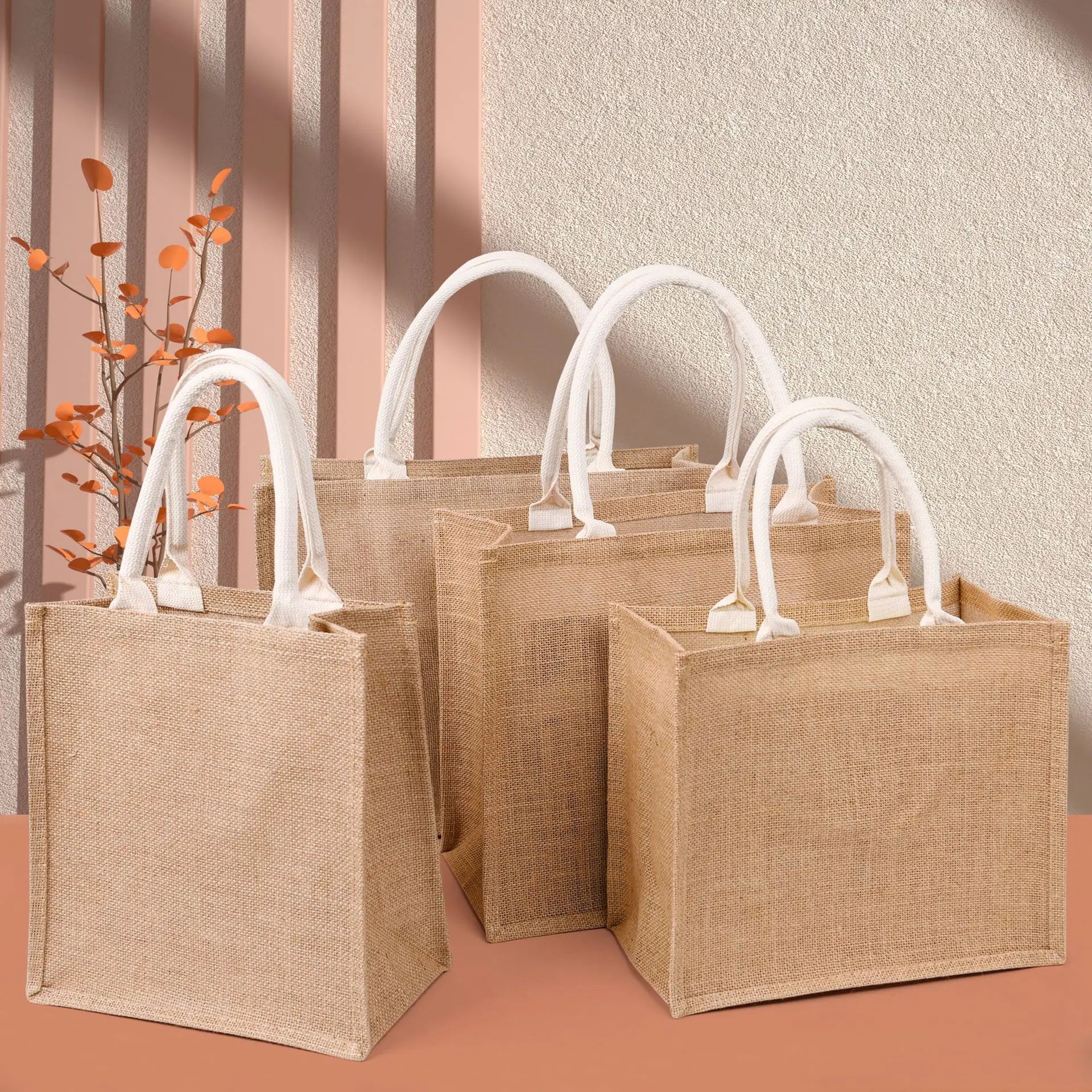 Burlap Jute Tote Bags  Blank Bridesmaid Gift Bags Grocery for Shopping Wedding Bachelorette Party Embroidery DIY Art Crafts
