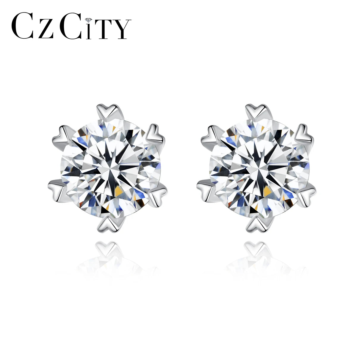 CZCITY Simple Trending Diamond Gra VVS S925 Real Rhodium Plated 925 Silver Moissanite Stud Earring