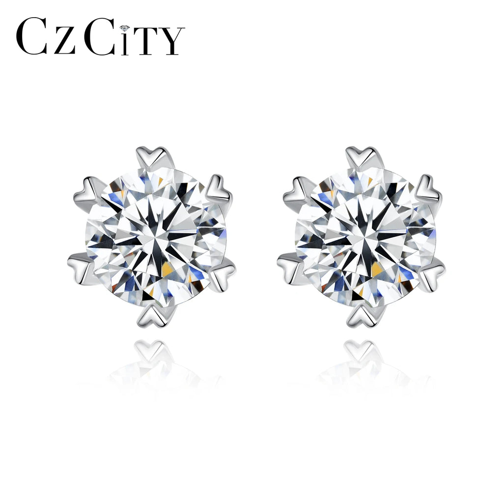 CZCITY Simple Trending Diamond Gra VVS S925 Real Rhodium Plated 925 Silver Moissanite Stud Earring