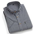 RNSHANGER Thin 100% Cotton Plaid Shirts for Men Casual Short Sleeve Blue New Men Dress Button up Shirt With Pocket