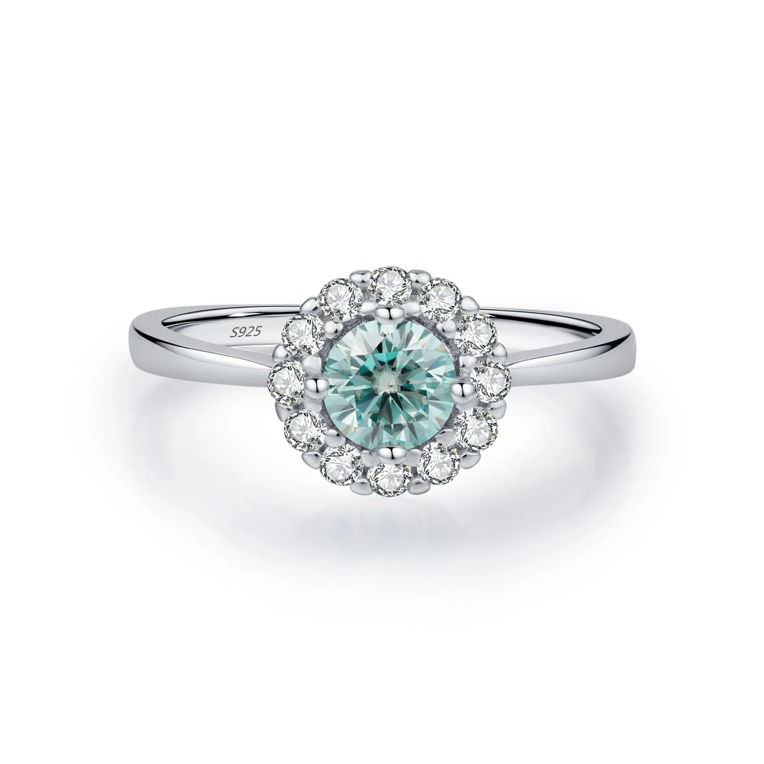 Luxury Full Diamond Engagement Jewelry Ring 925 Sterling Silver VVS1 Clarity Halo Teal Moissanite Ring for Women Fine Jewelry