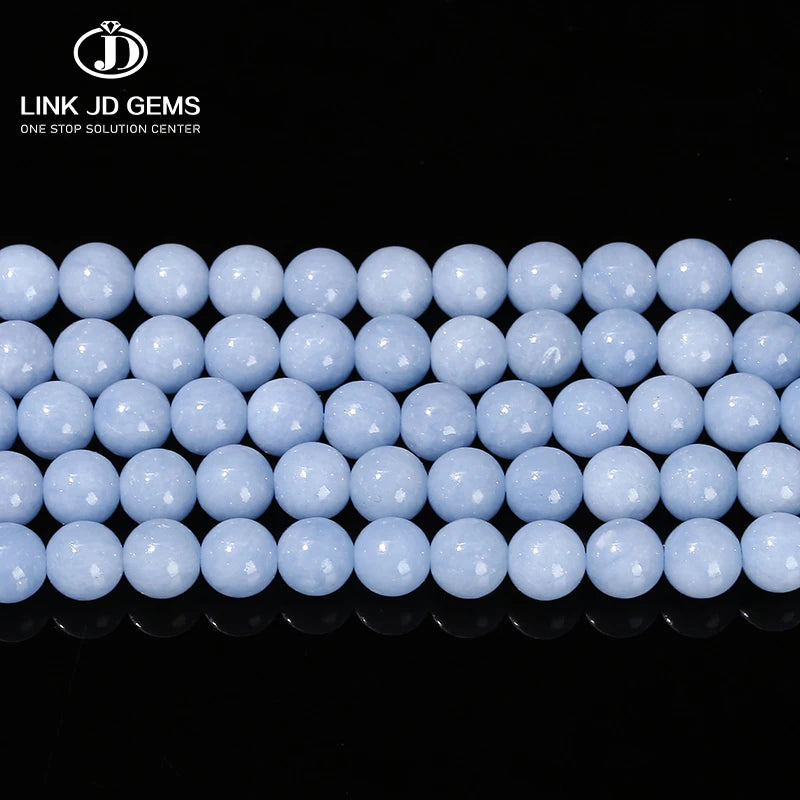 JD Round 4 6 8 10 12mm Natural Blue Angelite Beads Loose Spacer CNAS Certified Jewelry Making DIY Bracelets Necklace MegaBDM