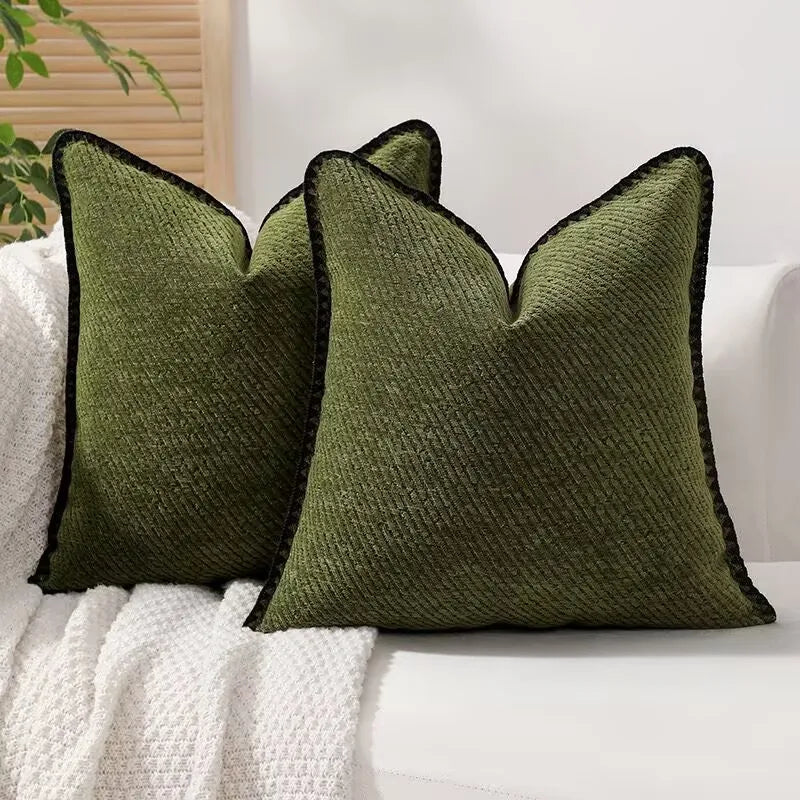 Sage Green Chenille Throw Pillow Covers Soft Cozy Bound Edge Design Euro Pillow ShamHome Decor for Couch Bed Living Room