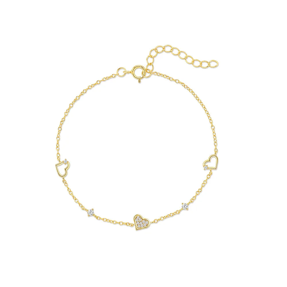 Fashion Jewelry 925 Silver Bracelet Chain Jewelry for Women 18K Gold Plated 925 Sterling Silver Heart Zircon Bracelet Jewelry