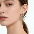 Ilona Trendy Flower Stud Earrings Hollow Silver Tone Copper Earrings with Olive Green CZ Minimalist  Earrings for Women