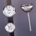 Titanium Threadless Push Pin Zircon Bezel Set Labret Flat Back Earrings 16G Hypoallergenic