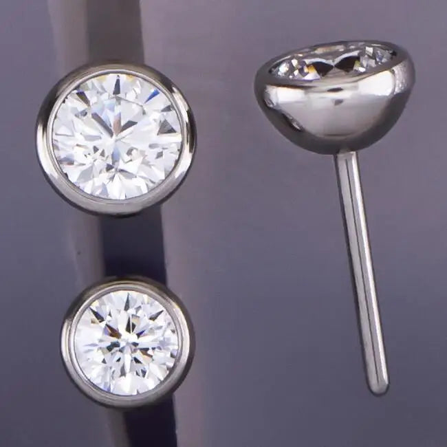 Titanium Threadless Push Pin Zircon Bezel Set Labret Flat Back Earrings 16G Hypoallergenic