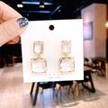 Korean Fashion Temperament All-Match Square Crystal Glass Earrings S925 Silver Earrings Female