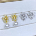 E2085 8-9mm DIY Natural Freshwater Pearl Charm Earrings Mounting Accessory 925 Sterling Silver Gold Plated  Jewelry for Women