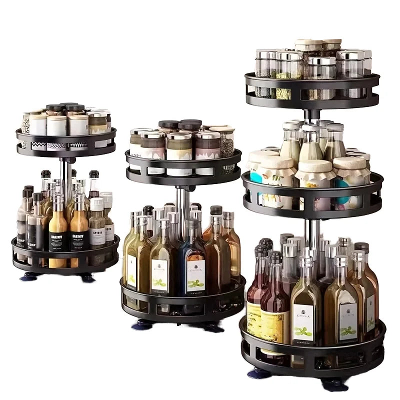 1/2/3 Levels of Rotatable Kitchen Seasoning Rack Metal Turntable Rotatable Spice and Seasoning Storage Rack Kitchen Accessories