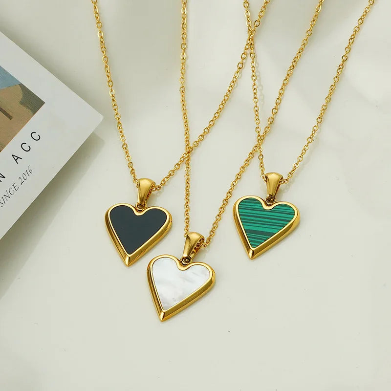 Trendy 18K Gold Plated Heart Enamel Channel Set Pendant Necklace for Women Anniversary Occasions Princess Cut Diamond Shape