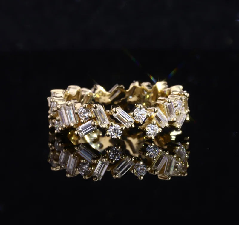 Gorgeous Style Baguette Moissanite Gemstone 14k Yellow Wedding Fashion Rings
