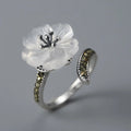Lotus Fun 925 Sterling Silver  Natural Crystal Blooming Flowers Adjustable Rings Vintage Design Fine Jewelry for Women