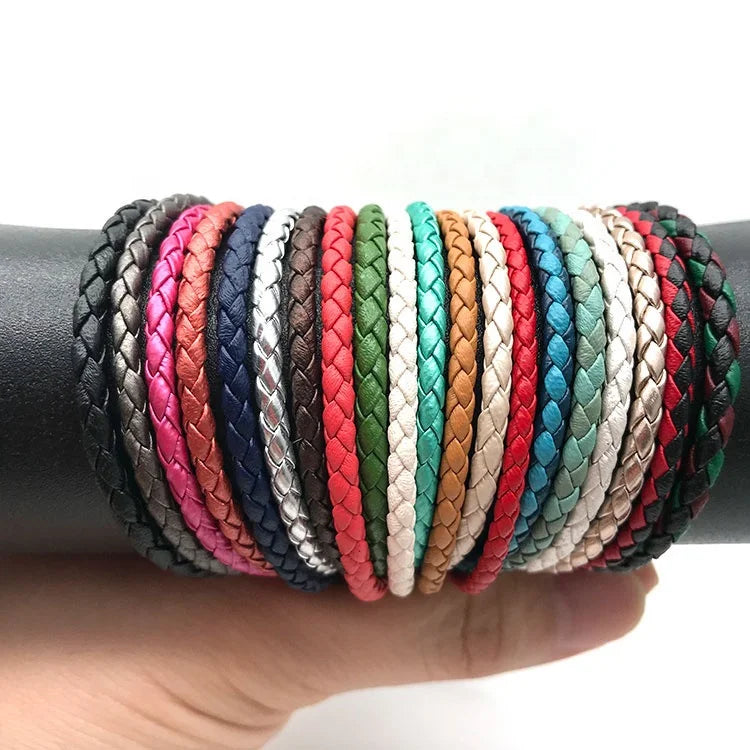 Top Quality Leather Cords Cowhide Ropes 4 mm Woven Leather Cord Bracelet Necklace Cord for Handmade Jewelry Making