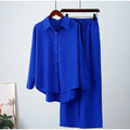 Womens New Arrival Solid Color Loose Elastic Wrinkle Long-sleeved Shirt Wide Leg Pants Casual Girl's Suit Two Piece Sets MegaBDM