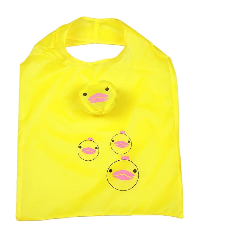 New Cartoon Animal Patterned Reusable 190T Polyester Folding Tote Bag Biodegradable Recyclable Customized Color Shopping Bag