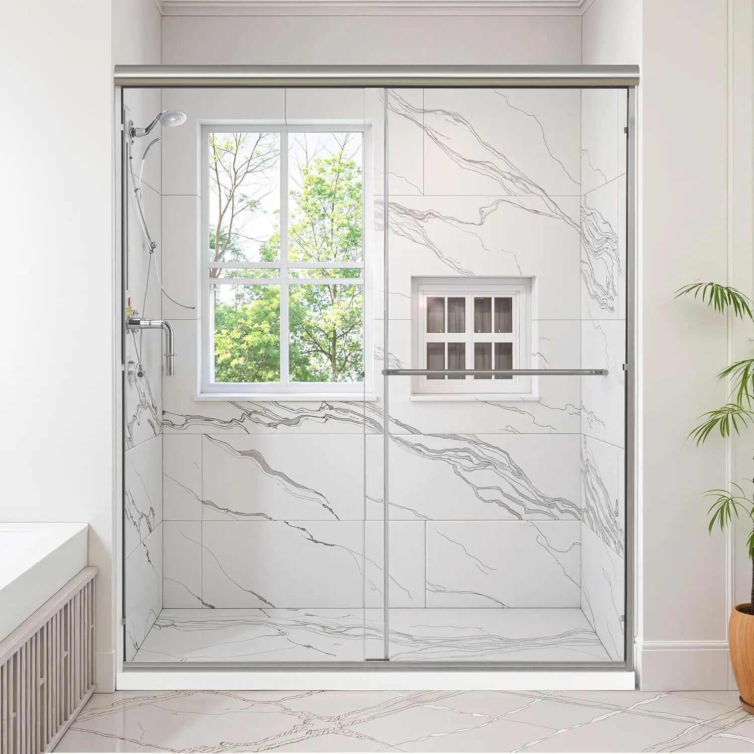 Shower Door Semi-Frameless 56-60" W X 70" H Glass Sliding With 1/4" (6mm)