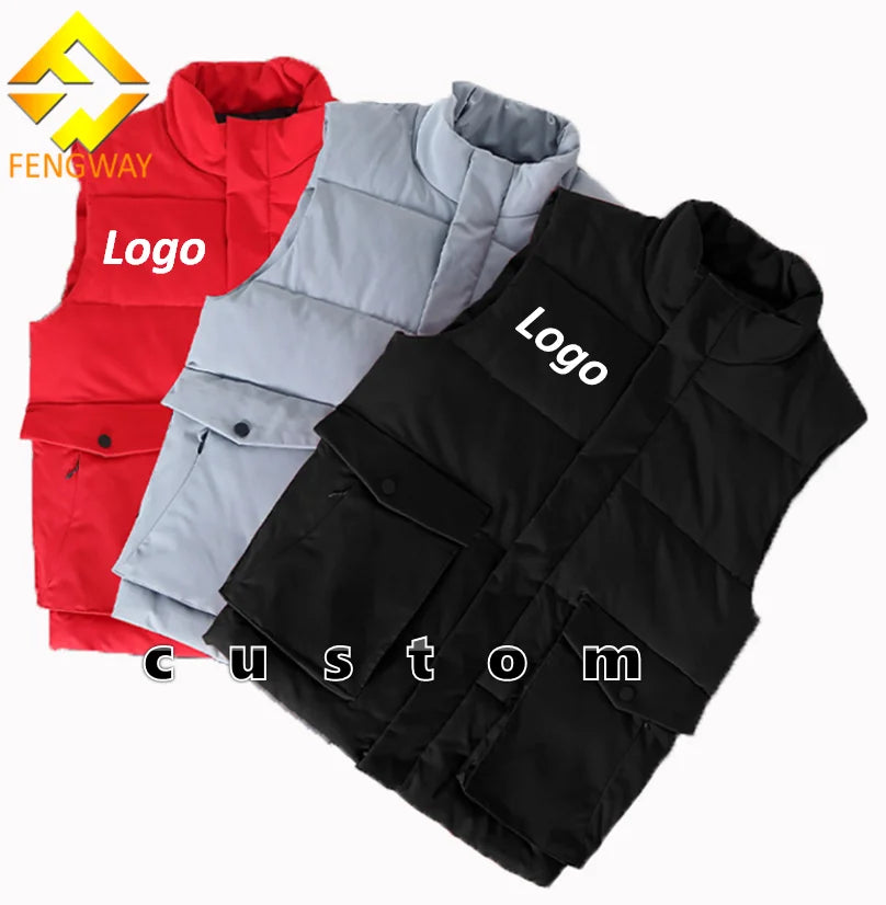 Fengway Custom Unisex Winter Puffer Jacket Men's Waterproof Stand Collar Waistcoat Zipper Sleeveless Warm Thicken Puffer Vest
