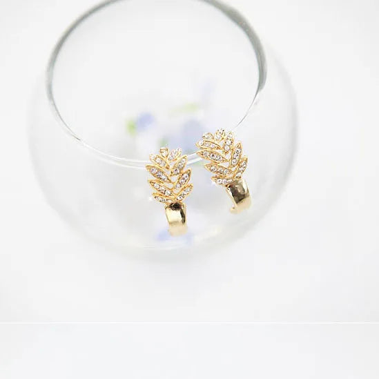 REETI Women's Best Gift 925 Sterling Silver Leaves Earrings with Zircon Hoop Gold Plated for Wedding Party Fashion Jewelry