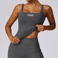 Custom Your Logo Yoga Workout Sports OEM Logo Crop Top Gym Vest Breathable Nylon Spandex Solid Padded Yoga Vest