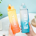 1L Student Space Rainbow Sports Plastic Water Bottle Viral Outdoor Portable Frosted Gradient Color Cup with Straw