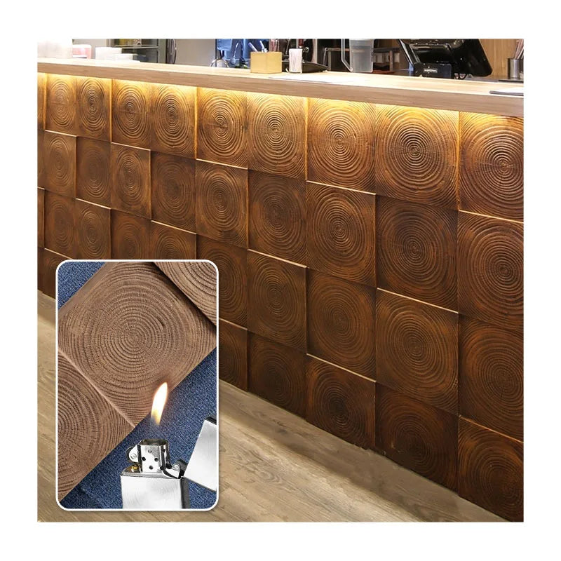 3D Modern Style 3D Stereoscopic PU Artificial Stone Retro Tree Annual Ring Wood Wall Decoration Big Slab Culture Stone Exterior
